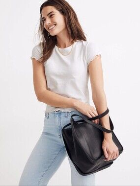 Madewell The Sydney Tote True Black Genuine Leather Bag Convertible